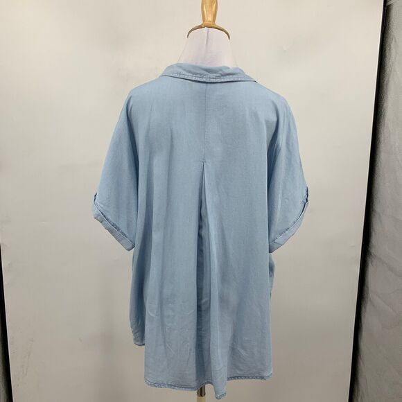 Ecothreads Shirt Womens XXL 2XL Blue Button Up Chest Pocket Lyocell Short Sleeve - Picture 5 of 10
